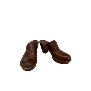 Born Wenonah Leather Brown Wooden Mule Size 9